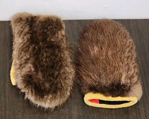 Vntg Handcrafted Childrens BEAVER FUR & Suede MITTENS Traditional Native Leather - Picture 1 of 19
