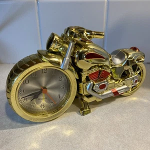 Gold Motorcycle Alarm /Quartz Clock Desktop -Office -Home 8”X5” Beep Beep Sound - Picture 1 of 8