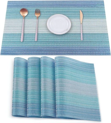 Set of 4 Blue Vinyl Placemats – Washable, Stain Resistant - Image 1 of 4