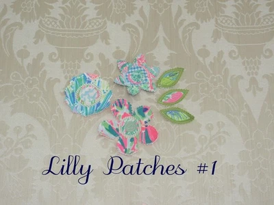 Preppy Lilly Pulitzer Fabric Patches  Applique Flowers Leaves Pink Green Blue #1 - Image 1 of 4