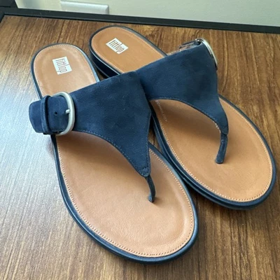 FitFlop Mujer 9 Azul Marino Gamuza Hebilla Plateada Chanclas Entrenamiento Sandalia Tanga Foto 1 de 4