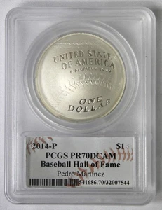 2014-P Proof Baseball HOF Silver Dollar PCGS PR70 DCAM Pedro Martinez Sigature - Picture 1 of 2