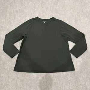 Eileen Fisher Women's Size Large Petite Green Long Sleeve Cotton T Shirt - Picture 1 of 7
