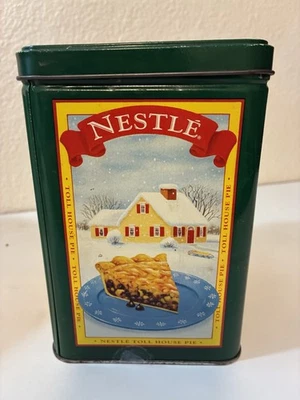 Vintage Nestle Toll House Cookies Tin Can Green Winter House Limited Edition - Image 1 of 4
