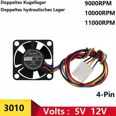 3010 DC Bürstenlos  5V 12V Mini 30mm 4-Pin Stille Mikro Kühler Lüfter für Laptop - Bild 1 von 4
