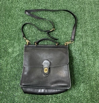 Vintage COACH Willis Station Bag Flap Satchel Shoulder Crossbody Square Black - Image 1 of 4