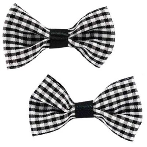 Black White Gingham Hair Clips Set | Handmade Grosgrain Bow Sale - Picture 1 of 1