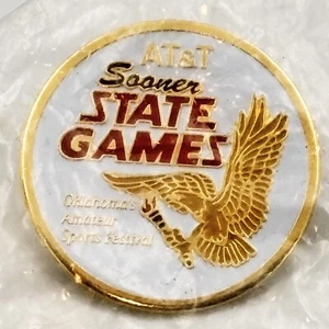 Sooner State Games AT&T Oklahoma Sports Ametuer Sports 1" Round Lapel/Hat Pin - Picture 1 of 3