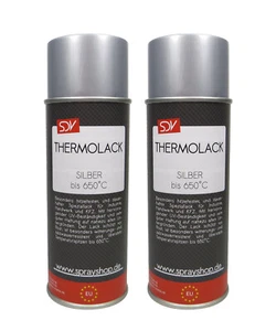 2x THERMOLACK SPRAY SILBER bis 650°C 400ml ABRIEBFEST Auspufflack Ofenlackspray - Bild 1 von 2