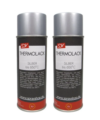 2x THERMOLACK SPRAY SILBER bis 650°C 400ml ABRIEBFEST Auspufflack Ofenlackspray - Bild 1 von 2