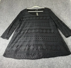 New Directions tunic women's XL black lace overlay 3/4 sleeves nylon cotton NEW - Picture 1 of 9