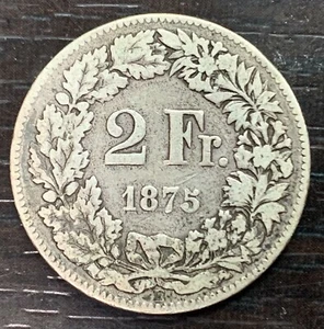 SWITZERLAND - 2 FRANCS 1875 B - Picture 1 of 2