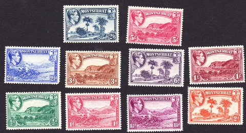 MONTSERRAT  set to FIVE SHILLINGS Scott # 92a - 101a  SG 101 - 110 FREE SHIPPING Cover