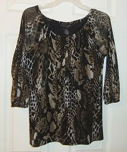 Grace Elements Sz S Animal Print Sheer Top 3/4 Sleeve Blouse - Picture 1 of 2