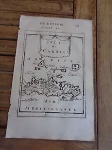 Gravure carte de l'île de Candie Crète Description de l'Univers Mallet XVIIe s. - Foto 1 di 1