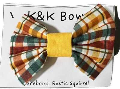 Тканевый бант для волос с зажимом аллигатора: осенний клетчатый No1 - Изображение 1 из 2