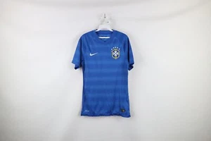 Nike Authentic Mens Small Vented 2014 Brazil Brasil Soccer Jersey Blue Futbol - Picture 1 of 12