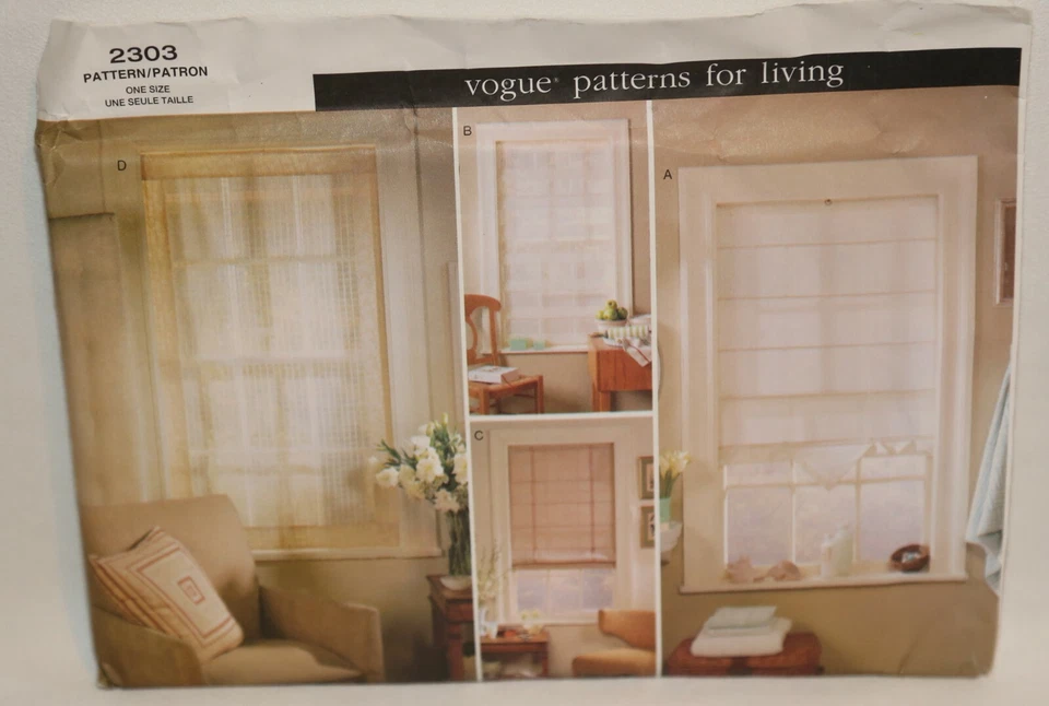 Vogue 2303 Patterns For Living Sewing Sheer Shades - Uncut