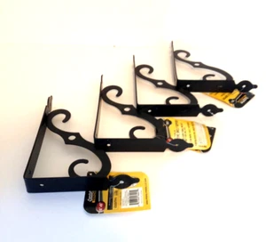 4 Decorative Metal  Scroll  Style Shelf Brace Wall Brackets Black  6" X 8" NEW - Picture 1 of 6