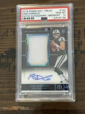 2018 Sam Darnold PSA 10 National Treasures Midnight /20 Pop 2 Rookie Patch Auto - Image 1 of 2
