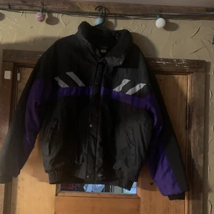 Vintage Codet Lined Canada Purple Black Silver Snowmobile Heavy Duty Jacket XL - Picture 1 of 9