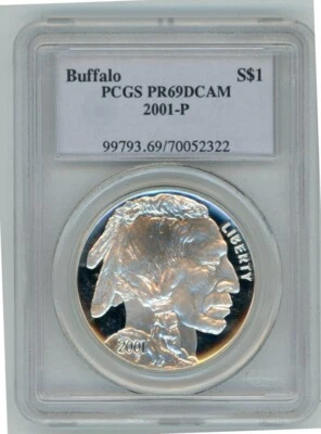 2001P AMERICAN BUFFALO COMMEMORATIVE $1 PCGS PR69DCAM Cert. 70052322 - Image 1 of 2