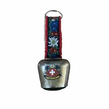 SWISS BRASS ?  Goat  BELL FLORAL DESIGN SWITZERLAND FLAG METAL WITH FABRIC STRAP