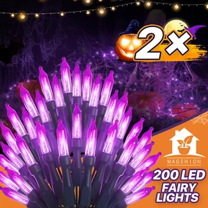 2 Pcs Plug In 200 LED 8 Mode String Fairy Lights Snow Rain Proof Halloween Party - Picture 1 of 10