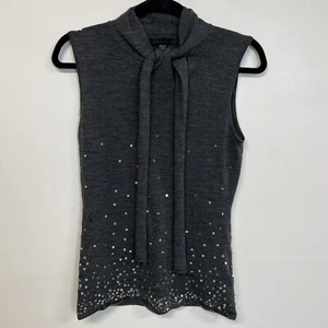 Kenneth Cole Wool Sleeveless Top Womens Size S Gray Wrap Neck Sequins Party - Picture 1 of 13
