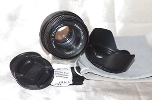 BEL objectif M42 50mm f1,8 PENTACON bouchon-pare-soleil-housse LUMINEUX & PIQUÉ - Imagen 1 de 24