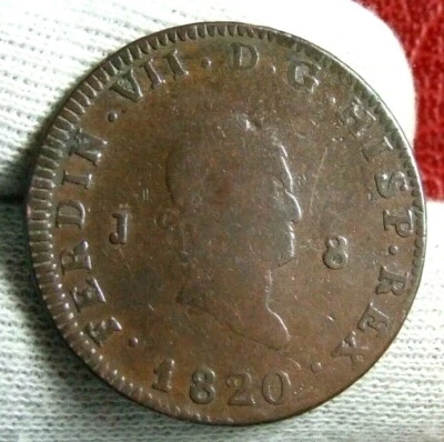 SPANISH MONARCHY FERDINAND VII 8 Maravedís 1820 JUBIA coin - Image 1 of 3
