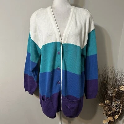 Cárdigan suéter pesado Dockers de colección para mujer bloque de color de gran tamaño 100 % algodón talla M Foto 1 de 4