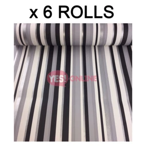 Silver Grey Black Stripe Wallpaper Metallic Shiny White Textured Lined 6 Rolls - Picture 1 of 5