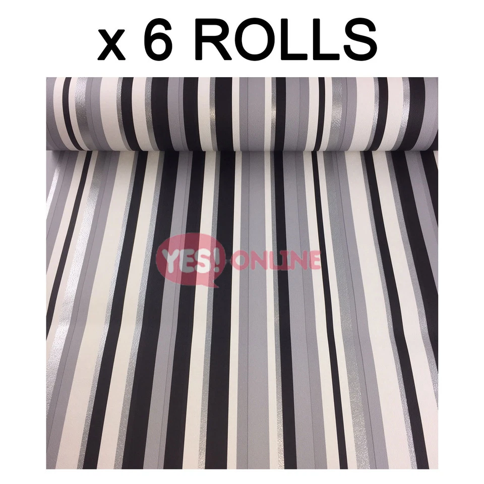 Debona Barcode Stripe Black Silver Grey White Wallpaper 10002