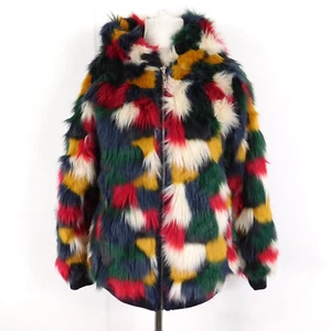 Jumpo London Multicolour Faux Fur Jacket Size 12 Fluffy Bomber (See Description) - Picture 1 of 11