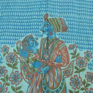 Sanskriti Vintage Blue Dupatta Long Stole Pure Tussar Silk Printed Wrap Scarves - Picture 1 of 11