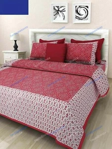 Handmade Red For Occasion Pure Cotton Double Bed Sheet With 2 Pillow Cover - Picture 1 of 6