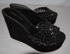 EU39.5/US9.5❤️ Sergio Rossi Crystal Suede Leather High Wedge Platform Sandals - Picture 1 of 13