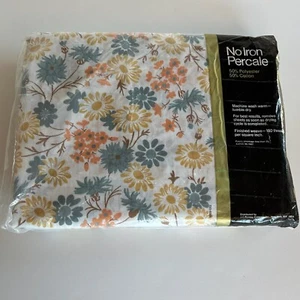 Vintage Sealed JC Penney Fitted Sheet Full No Iron Percale Floral Ocean Peach - Picture 1 of 8