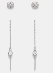 BNWT Mimco Mystique Duo Set /Two Piece Stud & Dangle Earrings-Silver - Picture 1 of 7