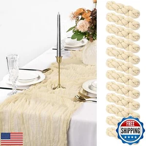 Pesonlook 12 Pack Beige Cheesecloth Table Runner,10FT Boho Table Runner 35x12 - Picture 1 of 5