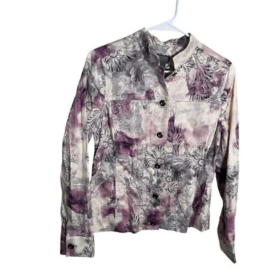 Chico's Additions 夹克女式 0 紫色花卉纽扣艺术波西米亚短款 — 第 1/4 张图片