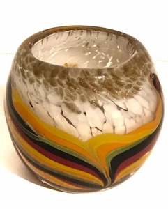 Dale Tiffany Kerzenhalter mundgeblasen Kunstglas orange braun & funkelnde Bronze - Bild 1 von 12