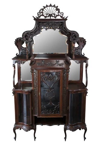 Monumental Antique English Victorian Mahogany Etagere Display Curio Cabinet 99" Cover