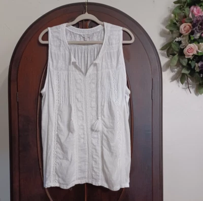 🌿🌺 LUCKY BRAND CAMISETA SIN MANGAS BORDADA BLANCA PARA MUJER TALLA 2X 🌺🌿 Foto 1 de 4