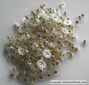 300 12MM Disk earring backs clutches clear plastic no pitch disk Gold pl FPE012D - Picture 1 of 6