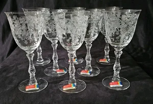 8 Fostoria Navarre Clear Sm Claret Wine Glasses 6 1/8"T 1936-82 Orig Label NOS - Bild 1 von 7