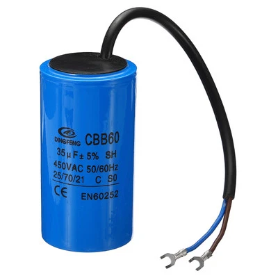 CBB60 35uF AC 450V 2 Câbles 50/60Hz Cylindre 90x50mm pour Air Compresseur Moteur - Photo 1/4