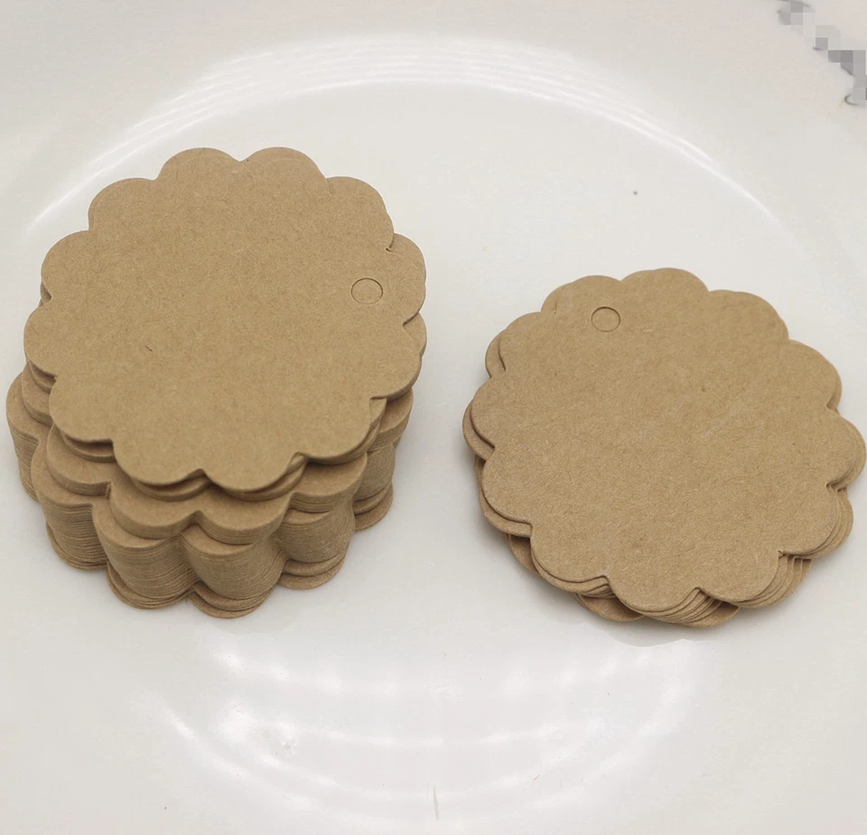 100 Blank Brown Kraft Paper Hang Tags Price Gift Cards Flower 60mm Wedding Party - Image 1 of 4