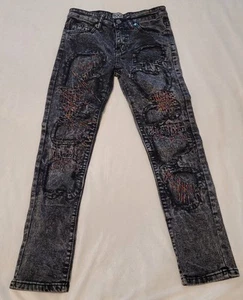 Boy's Rock Salt Jeans Size 10 Black Distressed/Multi-colored Stitching - Picture 1 of 7